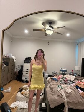 White Fox Boutique Yellow Ruffled Knit Mini Dress